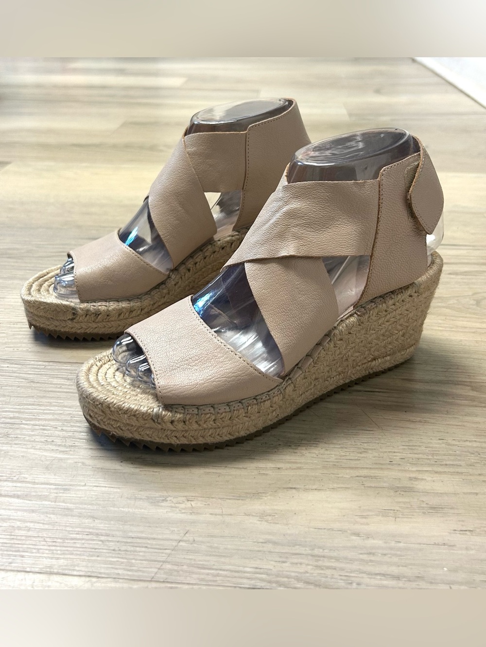 Eileen Fisher Sandals Willow Espadrille Sz 6 Tumbled Leather Wedge nude pink - Picture 4 of 13